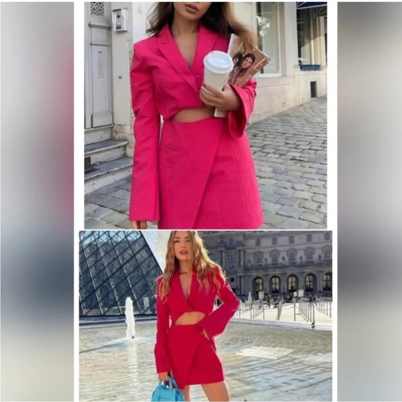 ZARA Blazer Cutout Dress Hot Pink Size XS Blogger Favorite - Picture 4 of 8